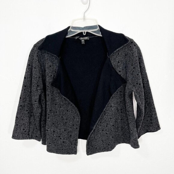 Eileen Fisher Black, Grey cropped Wool & Cashmere Open Cardigan Size S - Picture 3 of 8